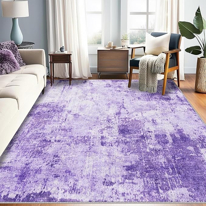 RELEANY Washable Area Rugs 10'x14 Non-Slip Modern Abstract Soft for Living Room Entryway Bedroom Kitchen, Print Pattern, Purple Gray Pink White