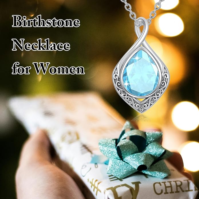 PELOVNY Celtic Knot Necklaces for Women 925 Sterling Silver Gemstone/Birthstone Teardrop Infinity Necklace Irish Celtic Pendant Jewelry Gifts for Mom Daughter Wife