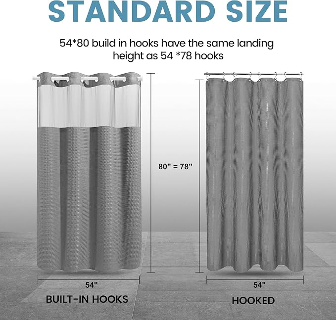 EUTXL Heavyweight Grey Stall Shower Curtain and Liner Set - 256GSM Waffle Weave Textured Heavy Duty,Hotel Luxury Weighted Bath Curtain,54W x 80H