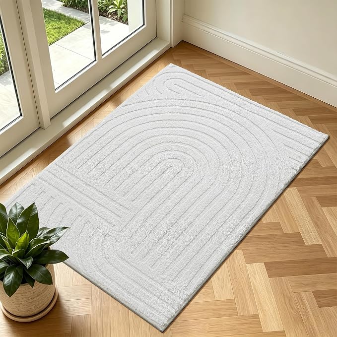 Pauwer 2x3 Washable Area Rugs for Living Room Modern White Solid Color Soft Fluffy Rugs for Bedroom Non Slip Boho Accent Indoor Mat Floor Carpet Cover for Kids Room Dining Room Kitchen Office