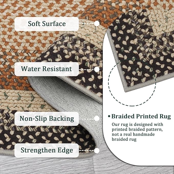 RUGSREAL Modern Rug for Entryway 3x5 Braided Area Rug Machine Washable Living Room Rug Non Slip Small Dining Room Throw Carpet Stain Resistant Farmhouse Rustic Mat for Bedroom Kitchen, Sand/Bronze