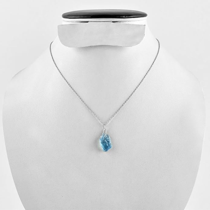 Natural Raw Crystal Rough Gemstone Pendant Necklace For Women, Chakra Healing Stones, Birthstone Jewelry, Rhodium Plated 925 Sterling Silver Chain 18 inch, Birthday Gift