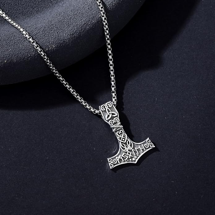 Norse Viking Thor Hammer Necklace 925 Sterling Silver Nordic Mjolnir Necklace Viking Talisman Jewelry Gift for Men