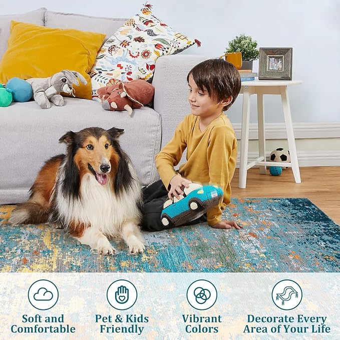 ROYHOME Modern Abstract 2x10 Rug Washable Rug Non Slip Stain Resistant for Bedroom Living Room Non Shedding Low Pile Indoor Floor Cover,Multi Color