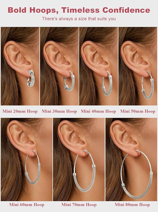 FOCALOOK 14K Gold Plated Hoop Earrings, Lightweight Hypoallergenic Large Stainless Steel Black Hoops Earrings for Women 20/30/40/50/60/70/80mm