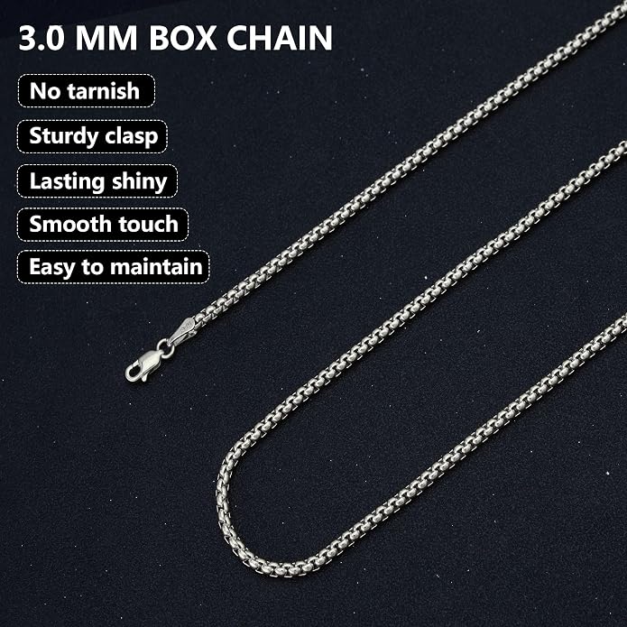 nometo Solid 925 Sterling Silver Box Chain Rope Chain Lobster Clasp Silver Chain for Men Silver Necklace Chain for Women 16/14/20/22/24/26/30 Inches