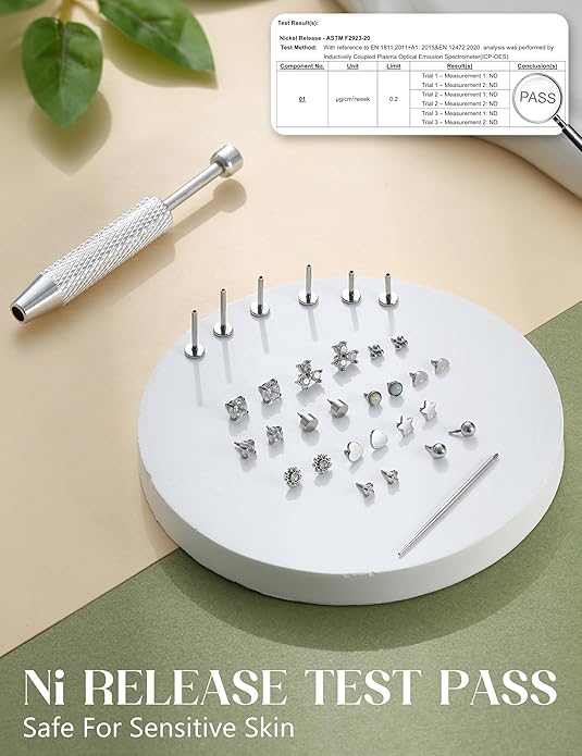 LOLIAS 16G 18G Flat Back Stud Earrings for Women - Hypoallergenic Surgical Steel Internal Thread Stud Piercing Jewelry for Tragus Helix Cartilage Conch Nose 6MM 8MM 10MM Lip Labret Medusa Piercing