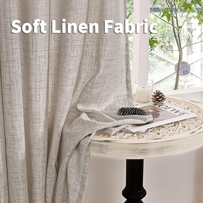 YoungsTex Natural Linen Curtains 38 Inch Width for Window Light Filtering Curtain Drapes 63 Inch Length with Bronze Grommet Privacy for Short Living Room Bedroom, 2 Panels