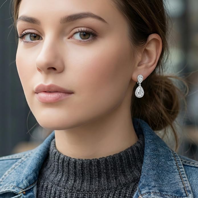 Mariell Cubic Zirconia Crystal Teardrop Dangle Bridal and Wedding Earrings, CZ Jewelry for Brides, Bridesmaids, Homecoming, Prom and Dressy Everyday Wear