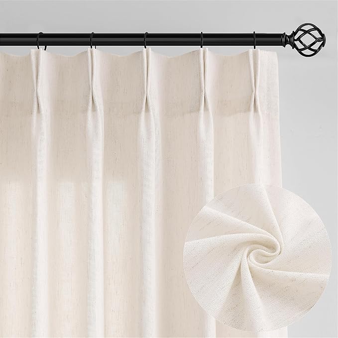 126 Inch Ceiling Track Extra Long Luxury Curtains Cream Semi Sheer | Light Filtering, Boho Farmhouse Aesthetics Neutral, Pinch Pleat Curtains, Memory Shape Training, for Living Room, Hooks Rings