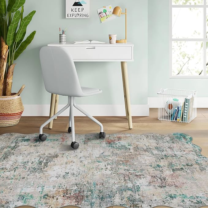 ROYHOME Modern Abstract 2x3 Scalloped Area Rug Non Slip Non Shedding Low Pile Stain Resistant Rug for Entryway Kitchen Bedroom,Colorful