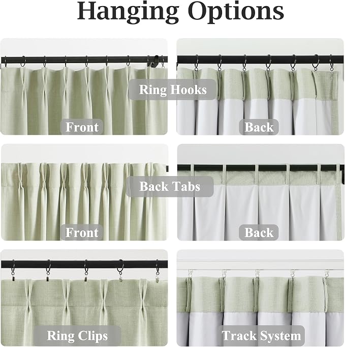 WEST LAKE Pinch Pleated Full Blackout Curtain Panels 112 Inches Length | Soft Green Linen Blend Drapes for Bedroom,Thermal Insulate Window Treatment,Back Tabs Hooks,60"Wx112"L(Pack of 1)