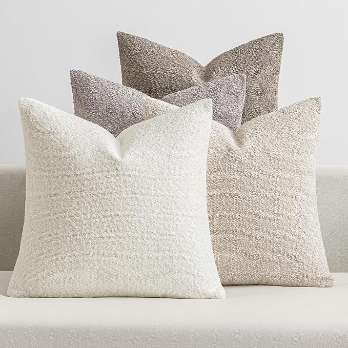 MIULEE Decorative Boucle Throw Pillow Covers 20x20 Inch Neutral Set of 4 | Textured Accent Pillow Cases Soft Couch Cushion Covers for Modern Farmhouse Boho Sofa Bed Livingroom Home Decor
