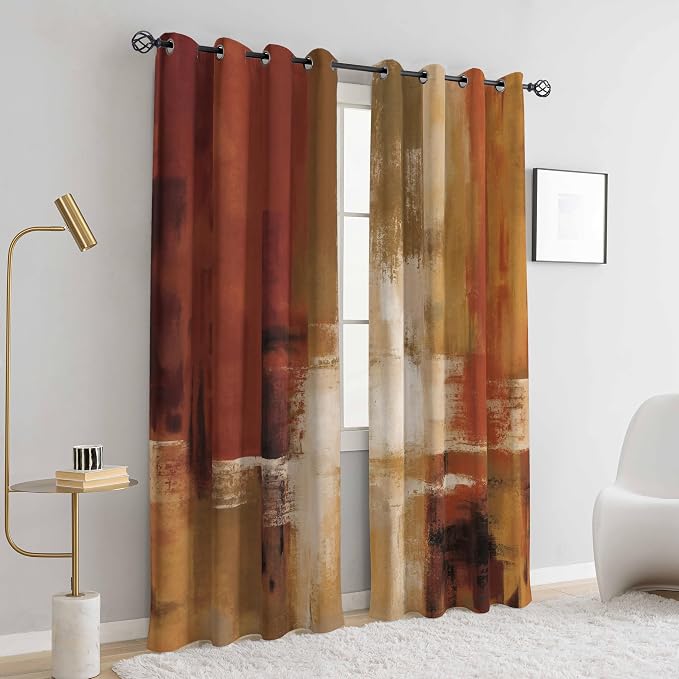Asuexpect Burnt Orange Curtains 2 Panels Abstract Rust Curtain Room Darkening Grommet Window Drapes Modern Decorative Window Treatments for Bedroom Living Room, 52x63 Inches