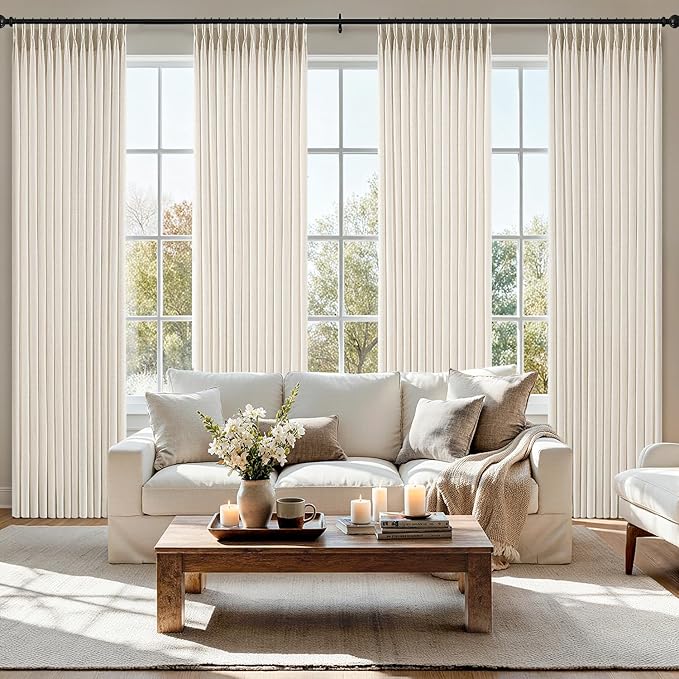 MIULEE Pinch Pleated Thick Linen Curtains 40x90 Inches Birch 4 Panels Set | Ivory Cream, Back Tab, Memory Trained, Pinch Pleat, Semi Sheer, Light Filtering Curtains, Living Room Bedroom Window Drapes