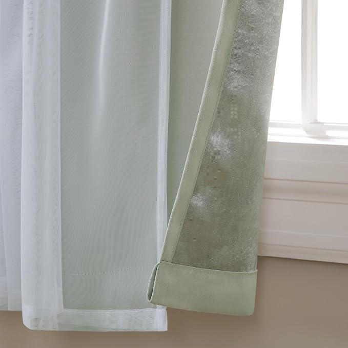 TOWN & COUNTRY LUXE Talia Double Layer Indoor Curtains, Sheer and Room Darkening Blackout, Grommet Top, Energy Efficient, 2-Pack Set, 52"x96", Soft Grey