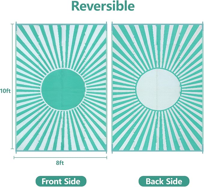 Anidaroel 8x10 Outdoor Rug for Patios Clearance, Waterproof Camping Rug for Outside RV, Reversible Plastic Straw Outside Rugs, Large Outdoor Area Rug for Garden, Camper, Pool Deck(Green,8’x10’)