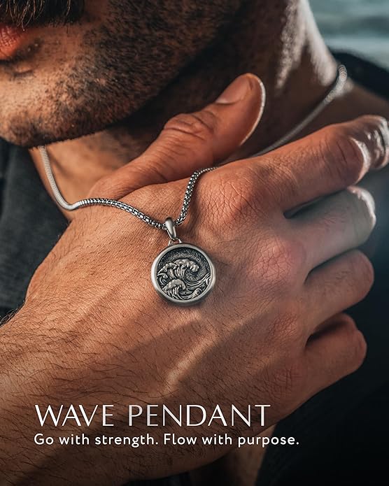 RTZN® Pendant Necklace for Men – Premium Stainless Steel Silver Pendant Necklace with 22" Chain – Waterproof & Non-Tarnish Small Pendants for Men – Bold Symbols of Strength & Legacy