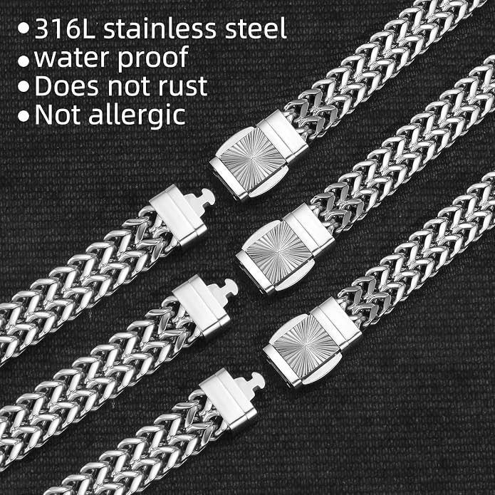 CaptainSteeL Cuban Link Chain Bracelet for Men- 316L Stainless Steel 9/10MM Width Fashion Pattern Snap Button Hip Hop Jewelry,Two Style Cuban Bracelets 18K Gold Plated/Stainless Steel with Gift Box
