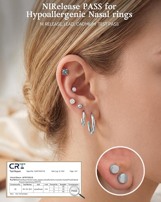 14K Gold Plated Hypoallergenic Earring Stack Set, Surgical Steel Flat Back & Screw Back Studs, Multi‑Size Small Huggie Hoops, Nickel‑Free CZ Pearl Opal Cartilage Earrings, Comfortable Sleeping Piercing Jewelry for Sensitive Ears Women & Men