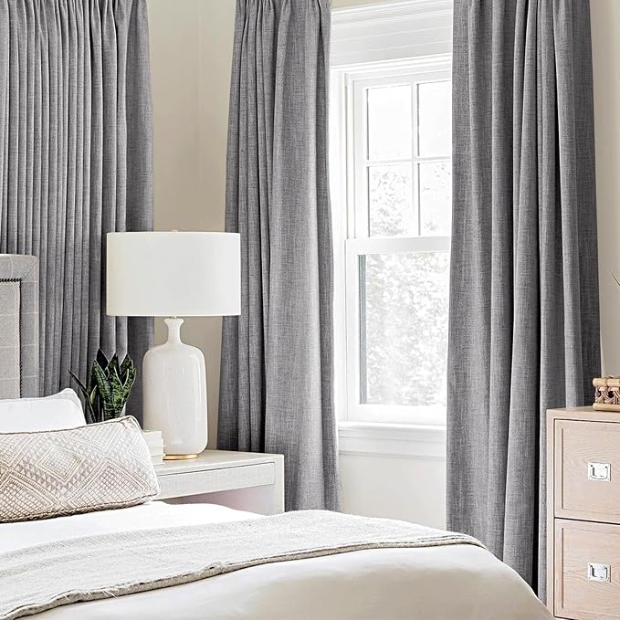 MIULEE Linen Texture Curtains for Bedroom Solid 100% Blackout Thermal Insulated Grey Curtains Grommet Room Darkening Curtains/Draperies Luxury Decor for Living Room 52x120 Inch (2 Panels)