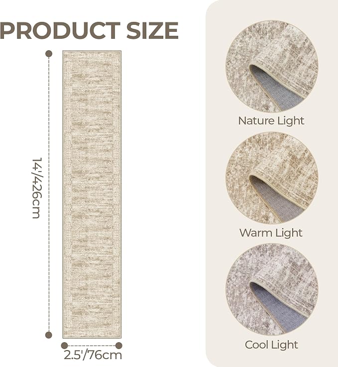 2'6 x 14' Runner Rug Non Slip,Washable Kitchen Rugs,Brown | 14 ft Runner Rug for Hallway,Entryway,Bedroom,Living Room,Thin,Soft, Extra Long Rug,Stain Resistant Indoor Carpet