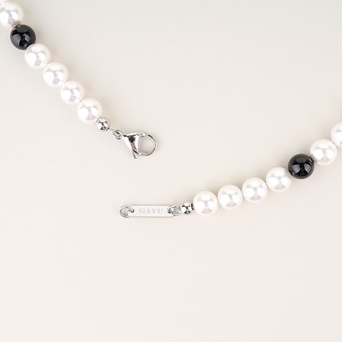 GAVU Men's Pearl Necklace, Pearl Jewelry Crystal Beaded Necklace for Men 20"/22"/24"/26"