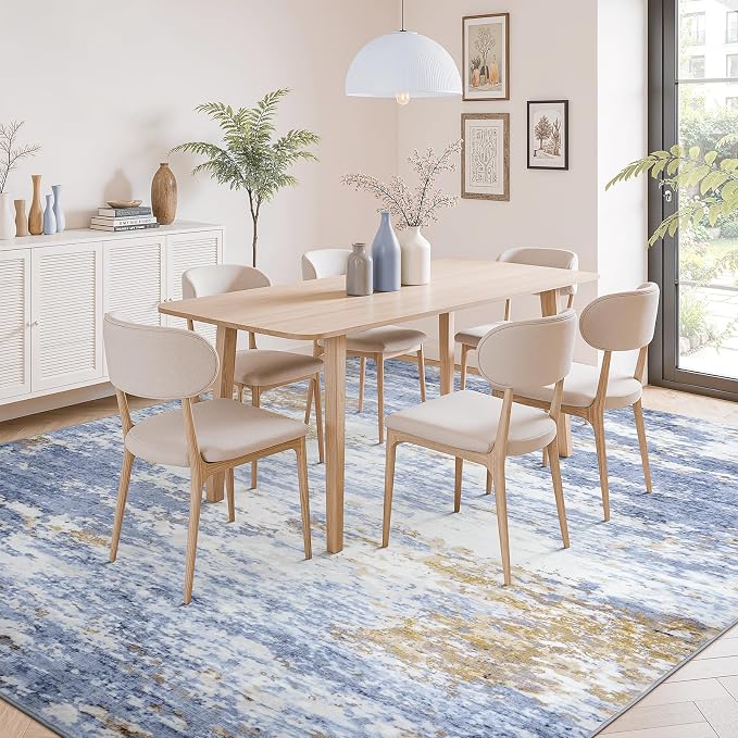 Lofus 8x10 Area Rug for Living Room, Abstract Large Rugs with Non-Slip Backing, Neutral Modern Washable Carpet for Bedroom Dining Room Home Office Nursery Indoor,Light Blue/Brown