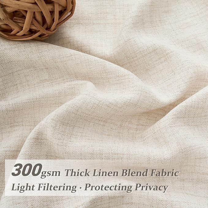 Extra Wide 70 Inch Pinch Pleated Curtains 84 Inch Length 2 Panels Set for Living Room, Cream Linen Sheer Boho Curtain Light Filtering Privacy for Bedroom Large Windows Hook Back Tab Viral Drapes Ivory