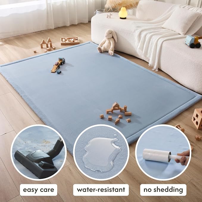 Hakuna Matte CloudSoft Baby Play Mat for Floor 60" x 80" Blue | Coral Velvethigh-density foam Rug for Crawling & Cozy Play – Non-Slip, Water-Resistant, Easy-CareTummy Time Mat