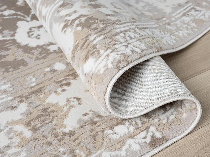 Amber Traditional Floral Area Rug for Living Room, 8x10 Vintage Persian Large Beige Neutral Rug, Medium Pile Stain Resistant Carpet for Bedroom, Dining Room or Kitchen (8' x 10', Beige)