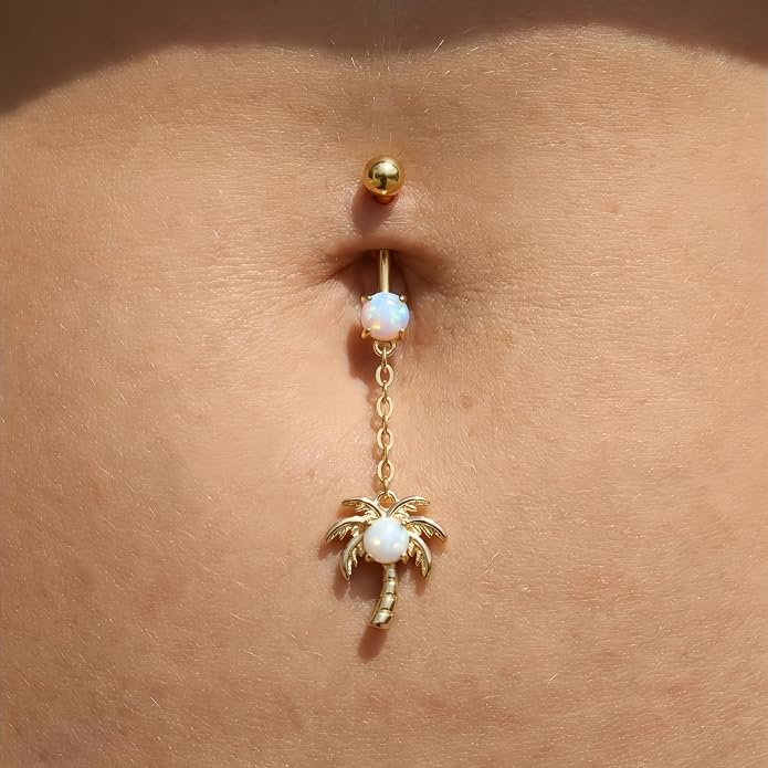 Opal CZ Dangle Belly Button Rings for Women 925 Sterling Silver 16G Heart Teardrop Sun Navel Rings Belly Piercing Jewelry Gift