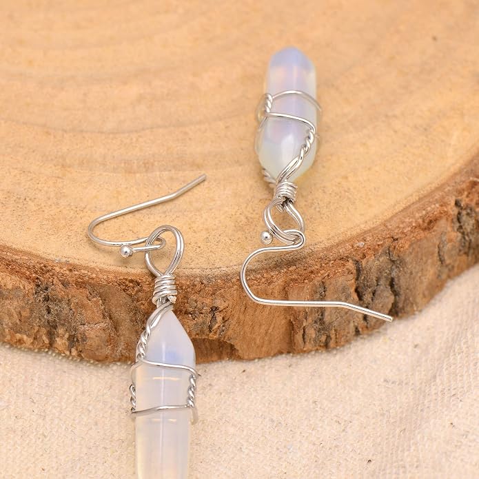 Polished Stone Wire Wrapped Point Crystal Earrings for Women Reiki Energy Healing