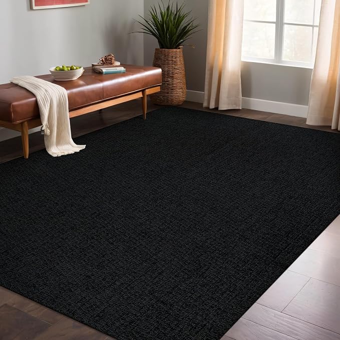 Luul Home Easy Jute Rugs 8x10 Dark Gray Color Living Room Indoor Outdoor Area Rug for Farmhouse Patio and Kitchen Rug High Traffic Washable Easy to Clean Solid Woven Design Outside Carpet (8 x 10)