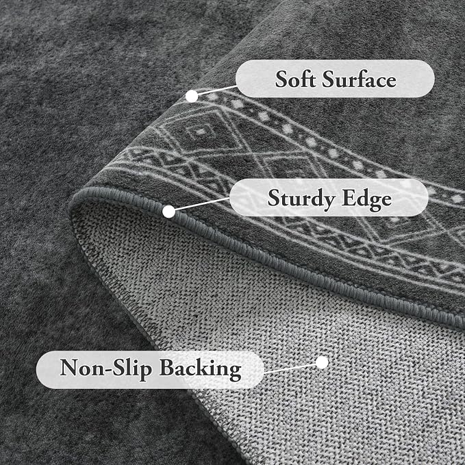 Lahome Modern Bordered 2x3 Rugs for Entryway Bedroom, Gray Kitchen Rugs Non Slip Washable Ultra-Thin Indoor Door Mat for Entry, Soft Stain Resistant Throw Carpet for Laundry(2x3ft,Gray)