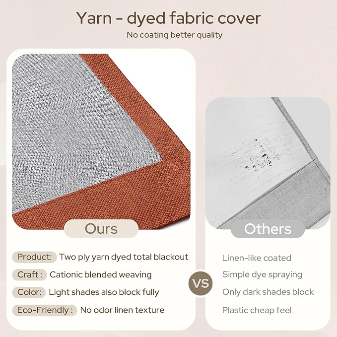 HOMEIDEAS 100% Blackout Faux Linen Curtains,Burnt Orange Modern Farmhouse Luxury Curtains 84 Inches Long 2 Panels, Rod Pocket & Back Tab for Boho Vintage Living Room,Bedroom Decor