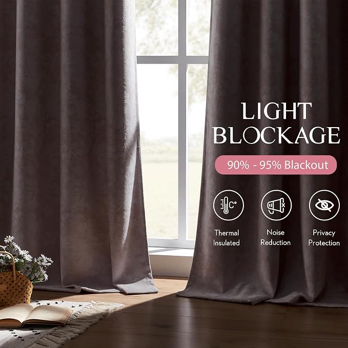 Beauoop Pink Floral Jacquard Blackout Curtains for Bedroom 52x84 2 Panels | Flower Chenille Room Darkening Drapes for Living Room 84 Inch Long Thermal Insulated Soundproof Window treatment Rod Pocket