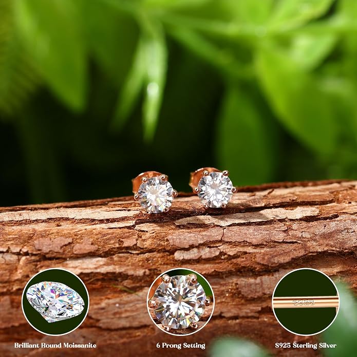 Moissanite Stud Earrings : 18K White Gold Plated Solid 925 Sterling Silver Earring Hypoallergenic Dainty Flat Back Stud Earrings Jewelry for Women Men D Color VVS1 Clarity