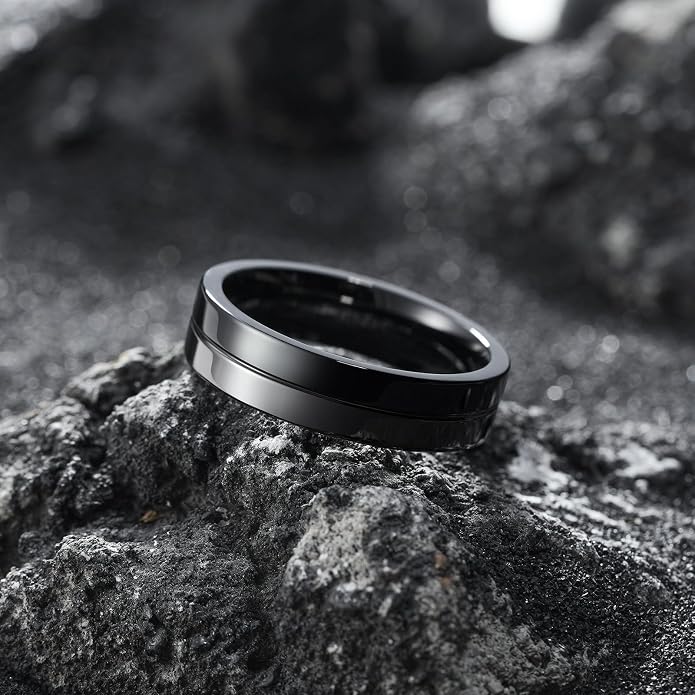 King Will 316L Stainless Steel Men's Wedding Band – 6/8 mm Dual-Tone Wedding Ring Polished Finish with Gold/Black Steel Plating, Fashionable and Durable Stainless Steel Men's Ring Size 7-14