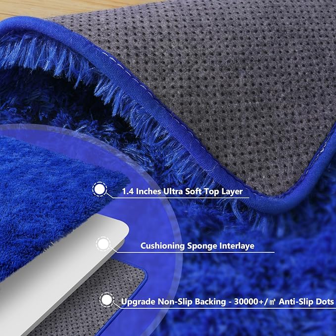 Small Shag Rug for Bedroom, 2x3 Throw Area Rugs for Living Room | Soft and Comfy, Fluffy Bedside Carpet for Nursery and Kids Room Girls Boys Dorm Home Decor Aesthetic, Upgrade Non Slip, Blue