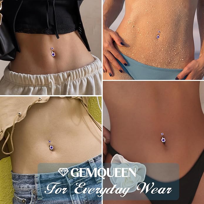 GEMQUEEN Moissanite ＆ G23 TItanium Belly Button Ring 18K Gold Plated Hypoallergenic Internally Threaded Belly Rings 14G Navel Piercing Jewelry For Women Men D Color VVS1 Clarity Brilliant Cut