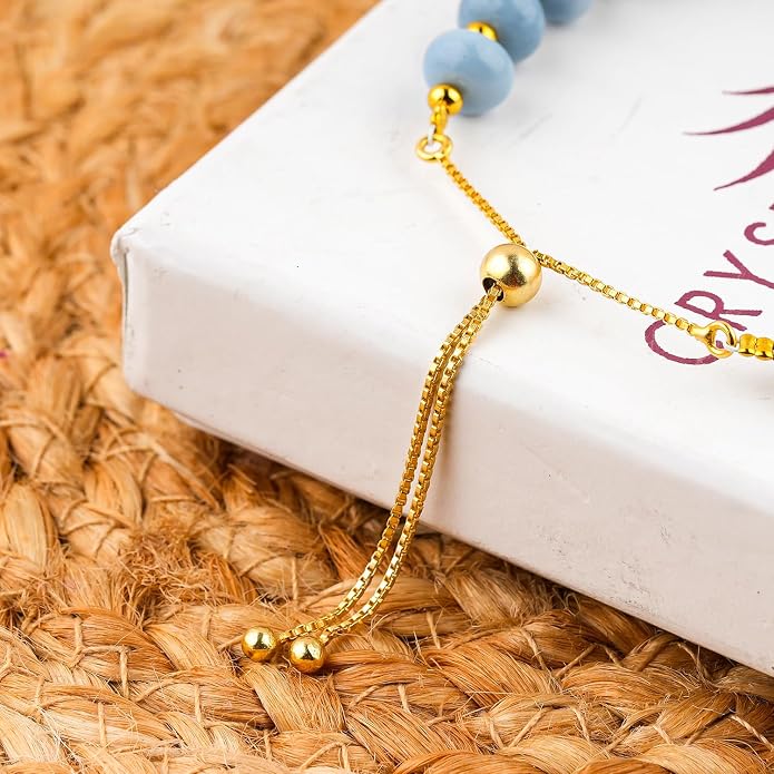 AAA Grade Natural Gemstone Beaded Bracelet, 14K Gold Plated with Evil Charm, Wicca & Reiki Healing Crystals, Handmade Bohemian Jewelry, Christmas Gift for Women (7+1inch)