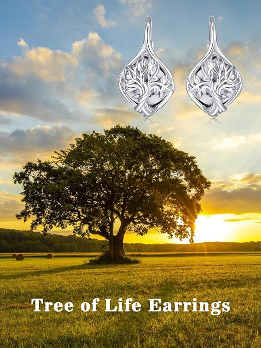 WINNICACA Leverback Earrings for Women 925 Sterling Silver Tree of Life Earrings Dangle Drop Turquoise Moonstone Moss Agate Heart Jewelry Gifts for Women Her Wife Anniversary Birthday Gifts