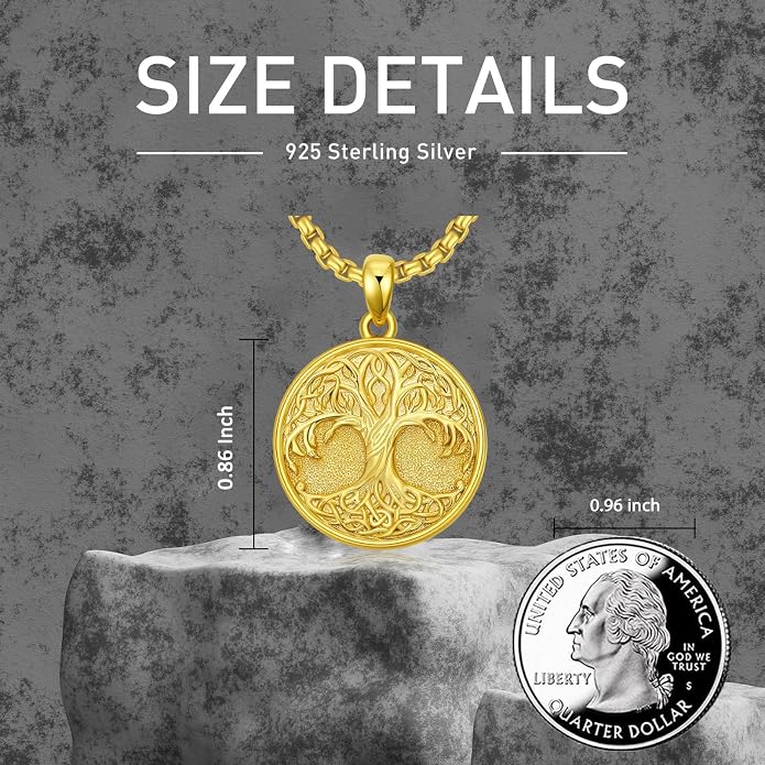 Tree of Life Necklace 925 Sterling Silver Round Tree of Life Pendant Jewelry for Men Women, w/Stainless Steel Chain 22''+2''