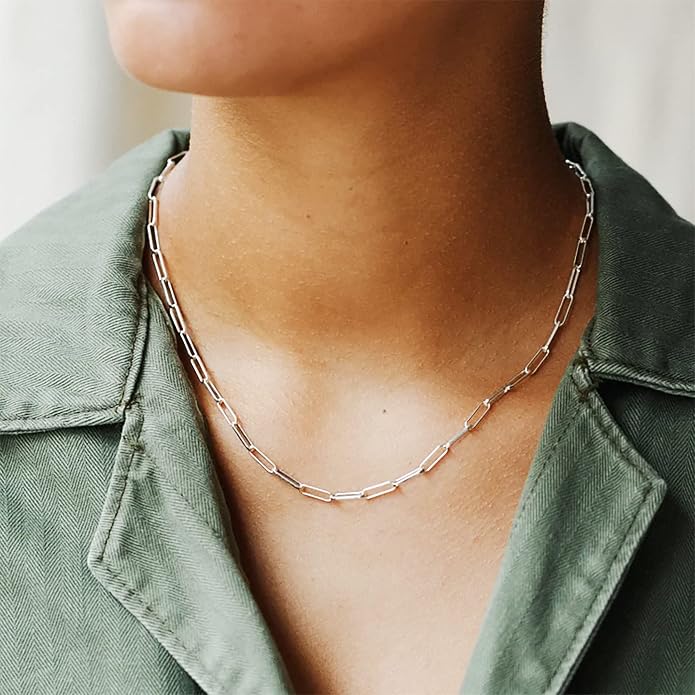 OCHCOH 925 Sterling Silver Clasp 2.5/3/4/5mm Paperclip Chain for Women Silver Chain Necklace 16, 18, 20, 22, 24, 26, 30 Inches