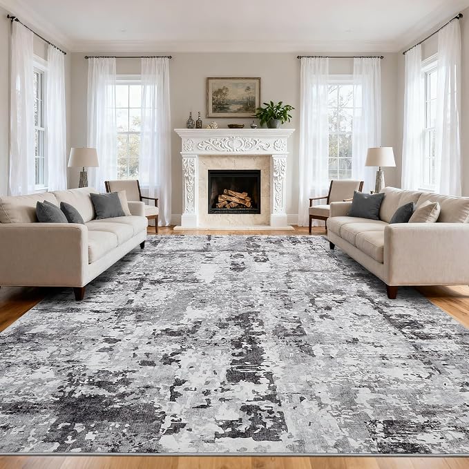 GarveeHome 10x14 Abstract Area Rugs Grey Washable Living Room Bedroom Rug | Abstract Low Pile Non Slip Rug Modern Floor Mat Carpet Indoor Accent Rug for Dining Room Playroom Nursery Home Decor