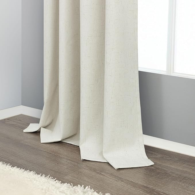 Extra Wide Curtain 108 Inches Long 100 Inch Wide Linen Blackout Curtain for Sliding Glass Door Thermal Insulated Privacy Drape for Living Room Cream Ivory White Back Tab Rod Pocket 1 Panel 100x108