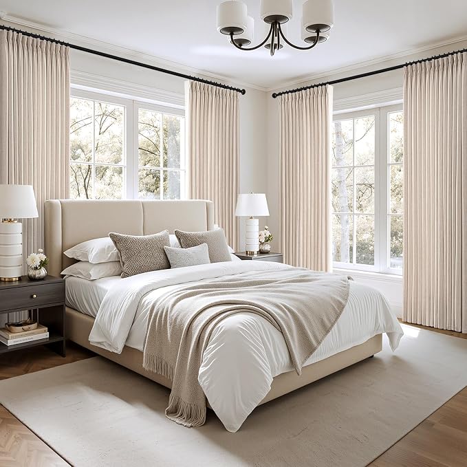 MIULEE Pinch Pleated Thick Linen Curtains 40x102 Inch 4 Panels Set, Linen | Back Tab, Memory Trained, Pinch Pleat, Semi Sheer, Light Filtering Curtains, Window Drapes for Living Room Bedroom