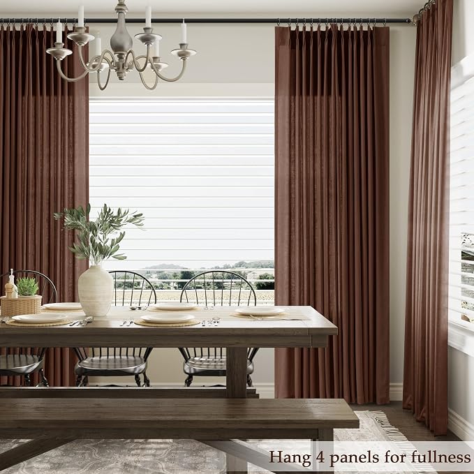 Aersas Rustic Brown Pinch Pleated Linen Curtains 84 Inch Length 2 Panels for Living Room Bedroom Semi Sheer Window Curtain Boho Neutral Back Tab Pinch Pleat Drape with Hooks 40x84