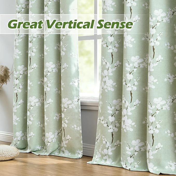 FMFUNCTEX 100% Blackout Green Floral Curtains, Rod Pocket 18 Inch 1 Panel | Black Out Drapes, Thermal Insulated, Blossom Patterned Short Panel for Kitchen Curtains, Cafe, Bathroom, Door Glass